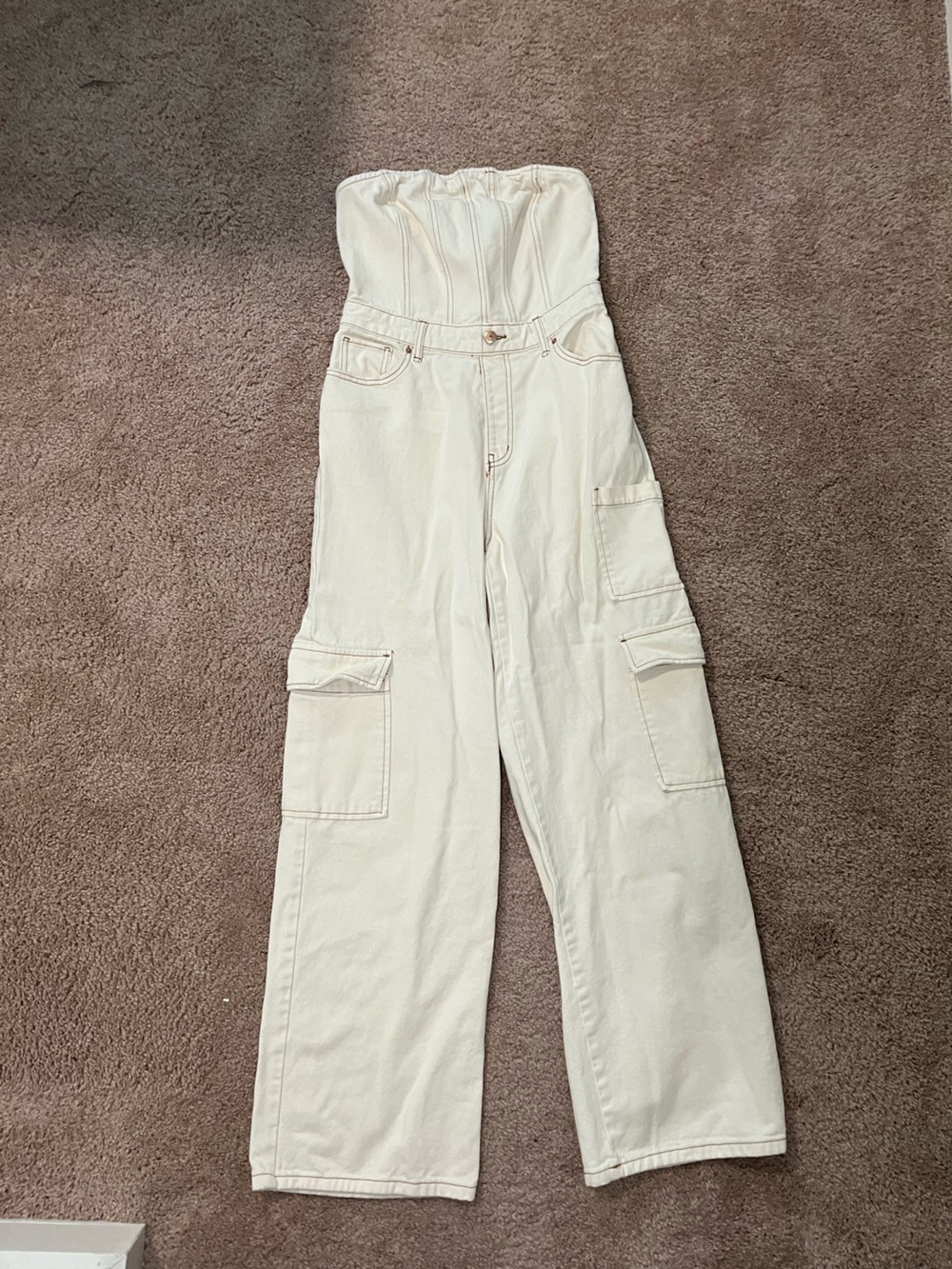 wild fable Strapless Cream Cargo Jumpsuit